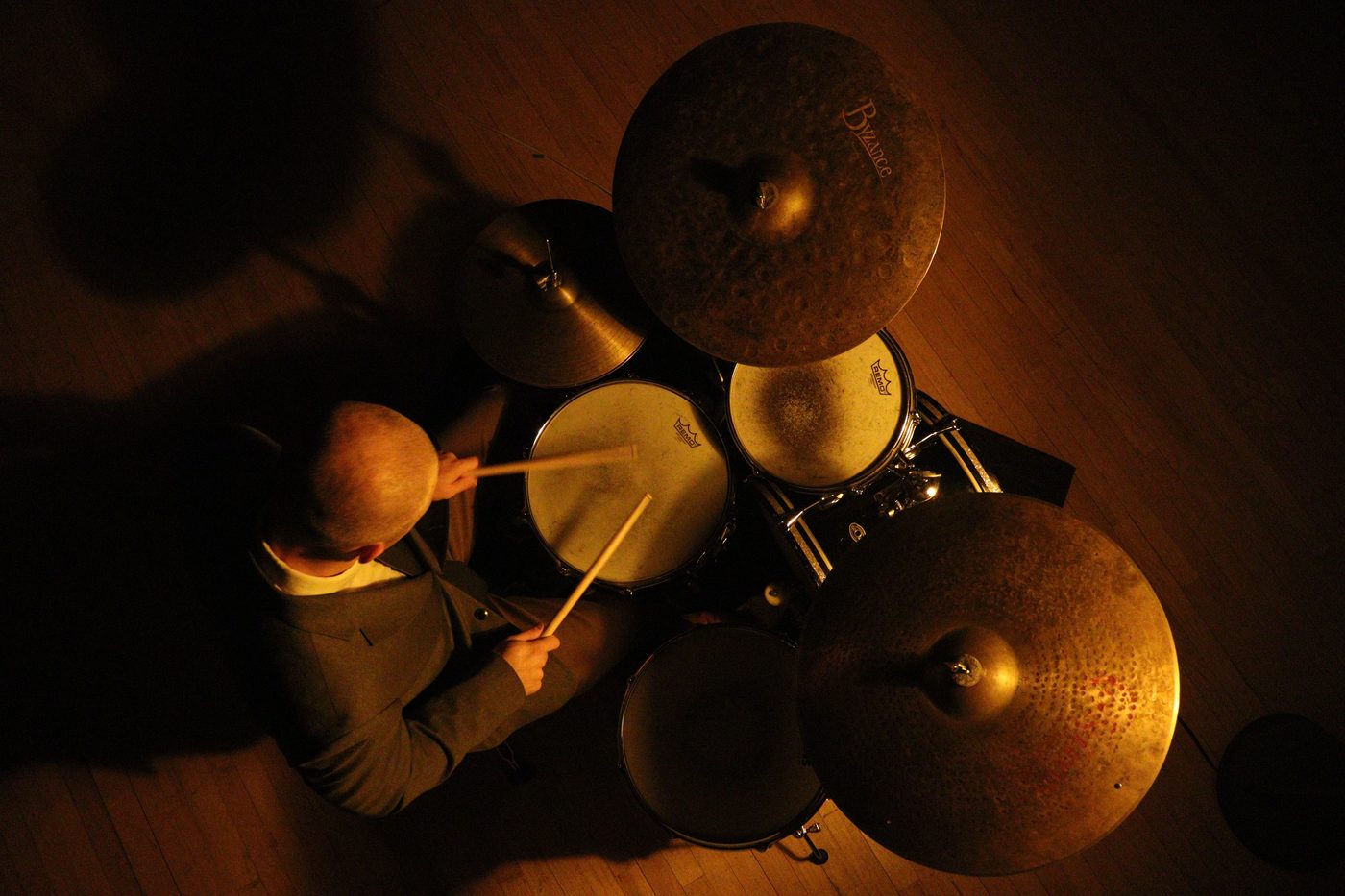 Overhead view of Joey Porth's drum kit
